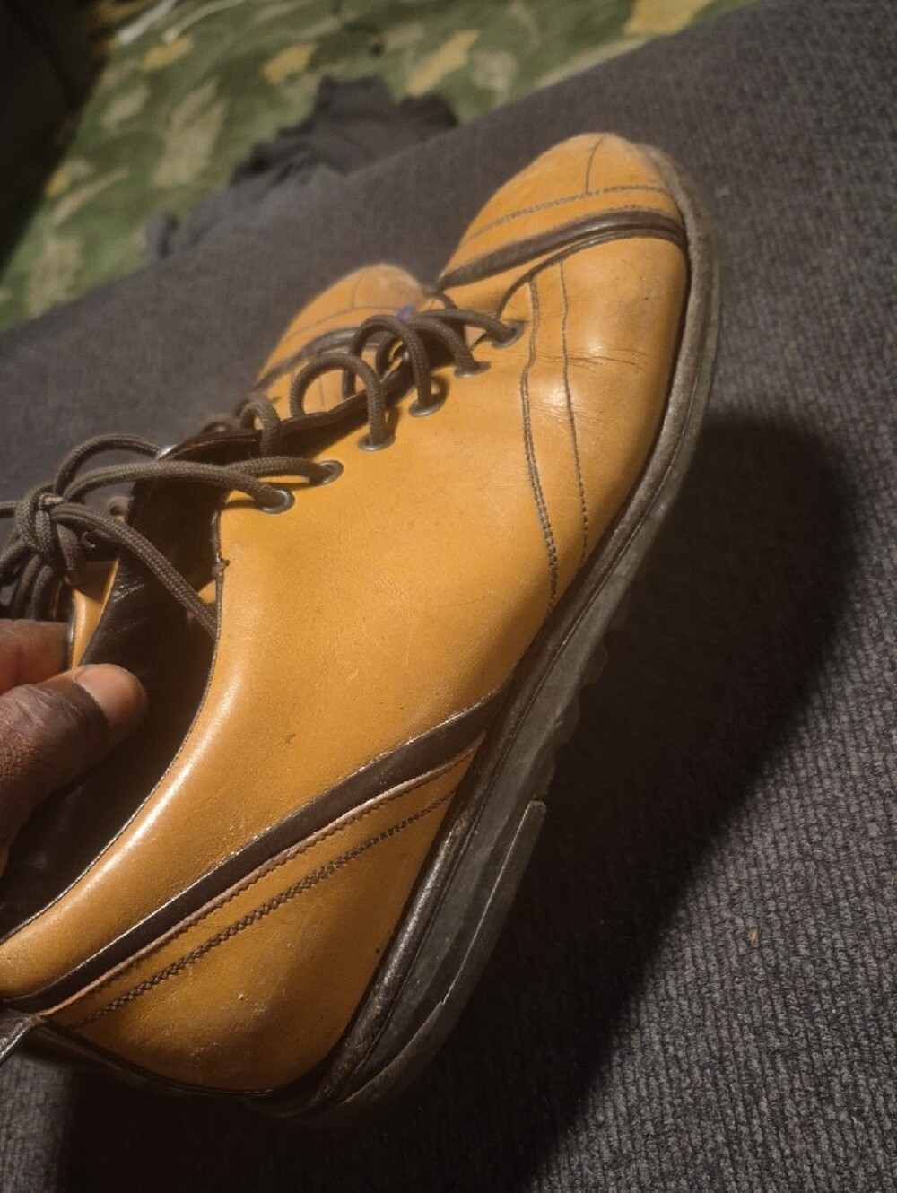 Prada Tan Leather Derby Shoes with Dark Brown Accents - Picture 4 of 12